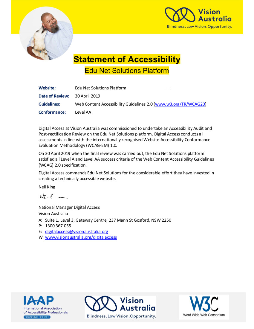 Statement of Accessibility for Edu Net Solutions
